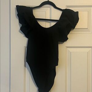 Black Ruffled women's bodysuit